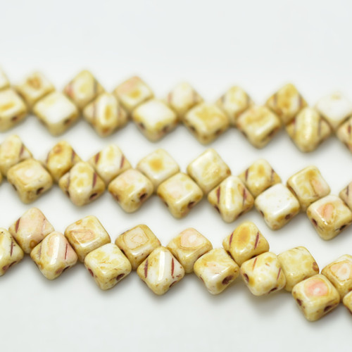 Silky Beads 6mm Chalk Travertin, 40 Beads Czech Glass