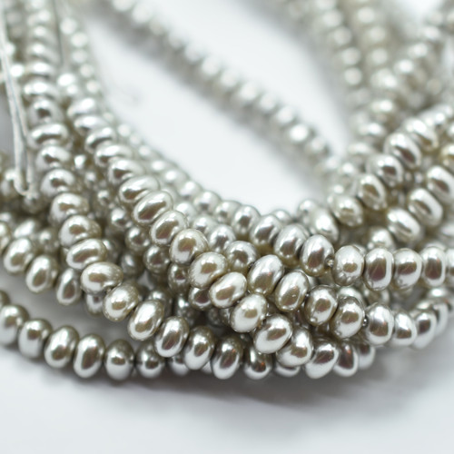 4x6mm Potato Glass Pearl Silver, 50 Beads Czech Glass