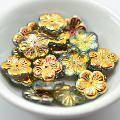 14mm Flat Blossom Flower Center Hole (10 beads) Crystal Marea - Czech Glass
