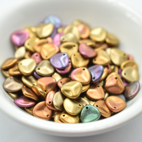 30 Beads - Rose Petal 8x7mm - Matte Purple Iris Gold - Czech Glass