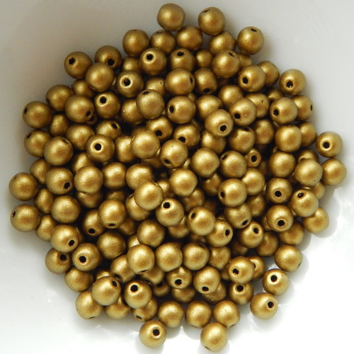 4mm Druk Rounds (100 beads) Matte Metallic Olive Gold Czech Glass