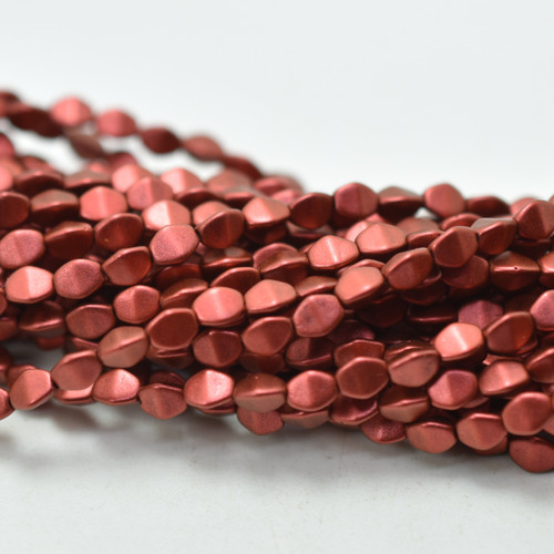 50 Beads - 5x3mm Pinch Matte Metallic Lava Red Czech Glass