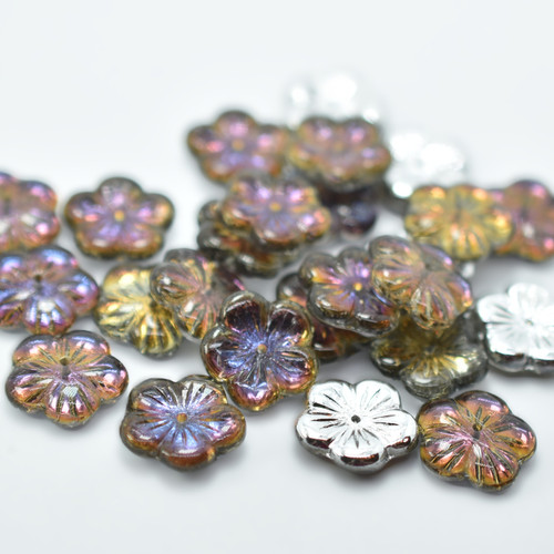 14mm Flat Blossom Flower Center Hole (10 beads) Crystal Helio - Czech Glass