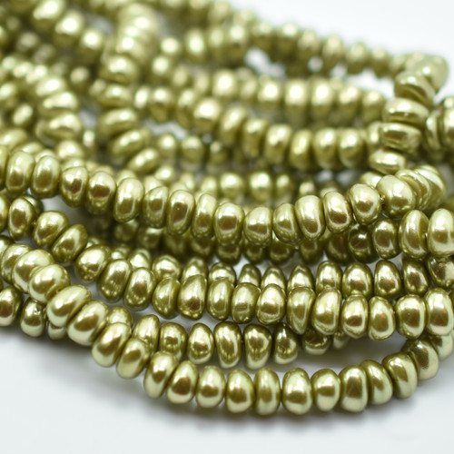 4x6mm Potato Glass Pearl Olive Green, 50 Beads Czech Glass