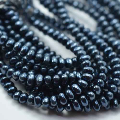 4x6mm Potato Glass Pearl Montana Blue, 50 Beads Czech Glass
