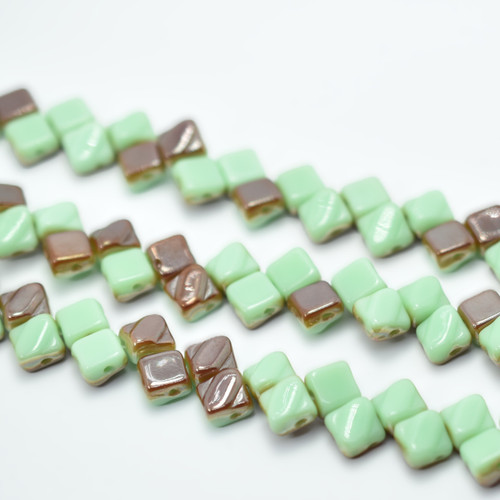 Silky Beads 6mm Mint Green Apricot, 40 Beads Czech Glass