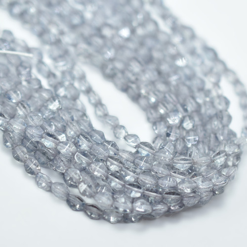 50 Beads - 5x3mm Pinch Crystal Blue Luster Czech Glass