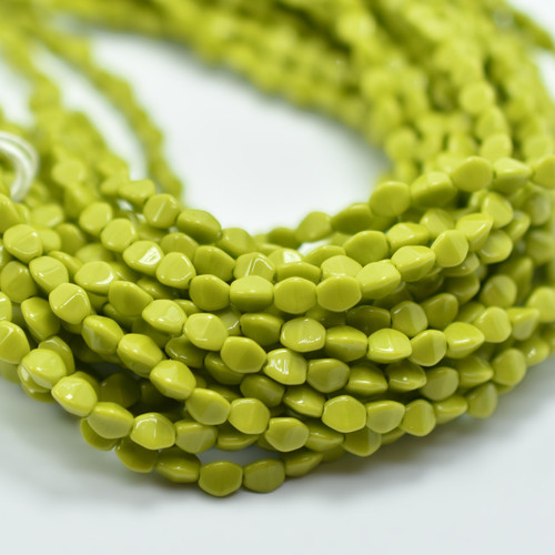 50 Beads - 5x3mm Pinch Opaque Olive Green Czech Glass