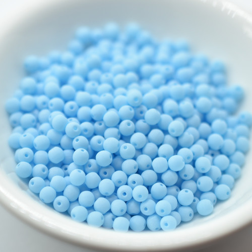 100 Beads - 3mm Druk Bondeli Blue Raspberry, Czech Glass Rounds