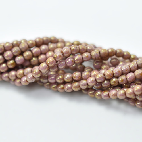 100 Beads - 2mm Round - Opaque Rose Gold Luster - Czech Glass Rounds