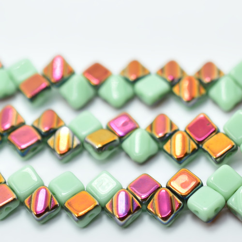 Silky Beads 6mm Mint Green Sliperit, 40 Beads Czech Glass
