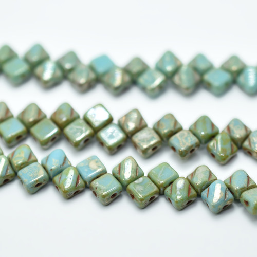 Silky Beads 6mm Blue Turquoise Picasso, 40 Beads Czech Glass