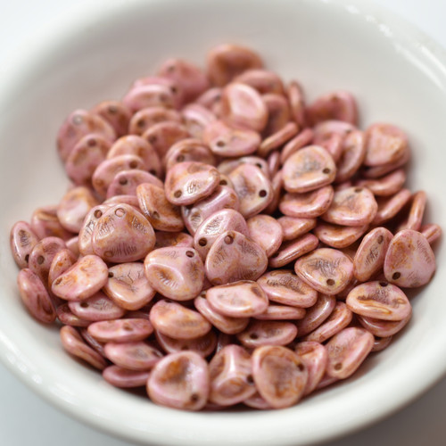 30 Beads - Rose Petal 8x7mm - Chalk Red Brown Travertin - Czech Glass