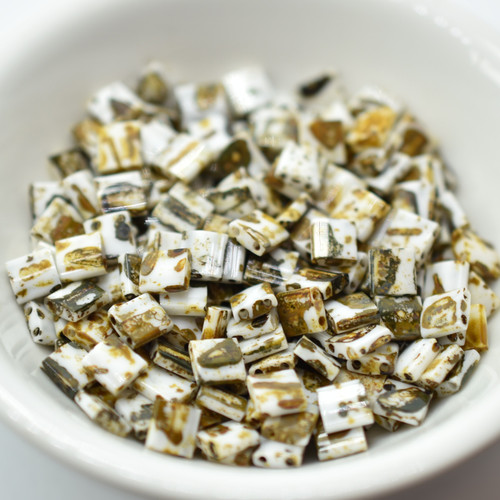 Tila 5 grams Ivory Picasso 2-Hole 5mm Square Miyuki Beads No. 4512