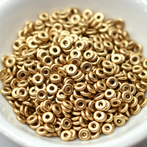 O Bead 4mm Matte Light Gold, 5 grams Czech Glass