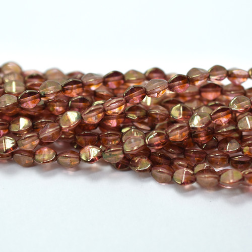 50 Beads - 5x3mm Pinch Crystal Rose Gold Topaz Czech Glass