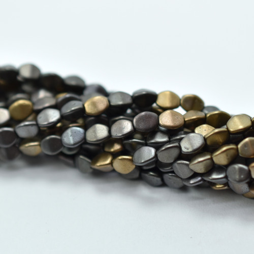 50 Beads - 5x3mm Pinch Matte Leather, Grey Rainbow Czech Glass