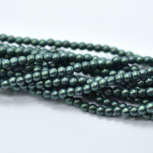 100 Beads - 2mm Round - Metallic Suede Light Green - Czech Glass