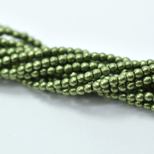 100 Beads - 2mm Round - Sueded Gold Fern - Czech Glass