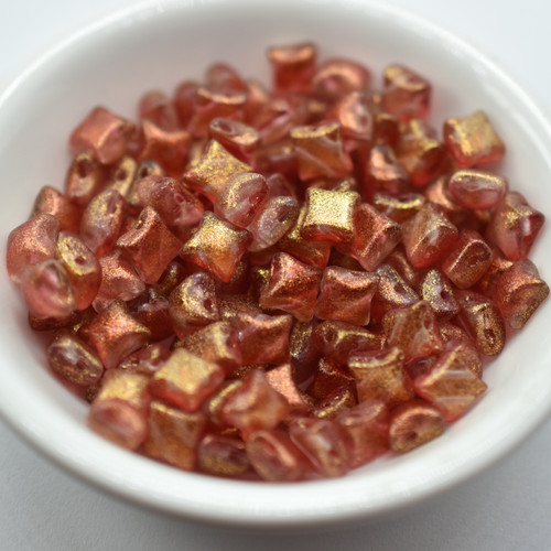Wibeduo® Pink Tangerine Gold Sparkle 8x8mm 2-hole, 25 Beads Czech Glass