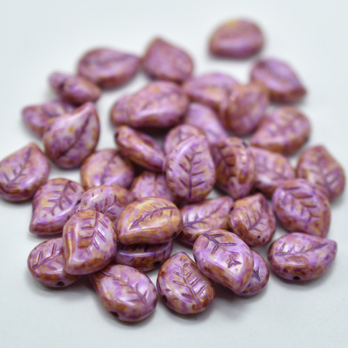 12x9mm Leaf Pink Travertin, 15 Beads Czech Glass