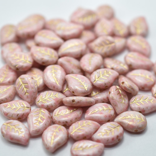 12x9mm Leaf Light Pink Gold Inlay, 15 Beads Czech Glass