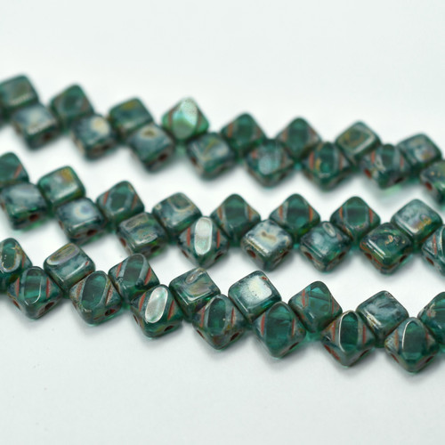 Silky Beads 6mm Table Cut Green Zircon Picasso, 20 Beads Czech Glass