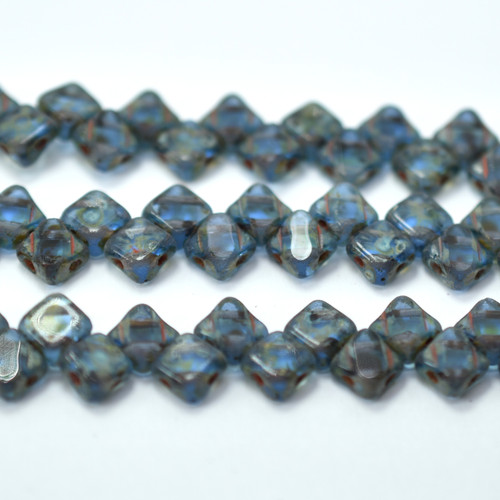 Silky Beads 6mm Table Cut Sapphire Picasso, 20 Beads Czech Glass