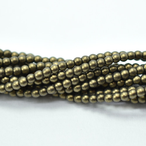 100 Beads - 2mm Round - Suede Gold - Czech Glass