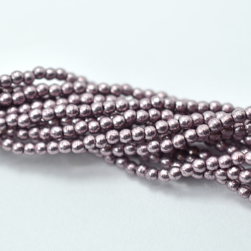 100 Beads - 2mm Round - Sueded Gold Blackened Pearl - Czech Glass