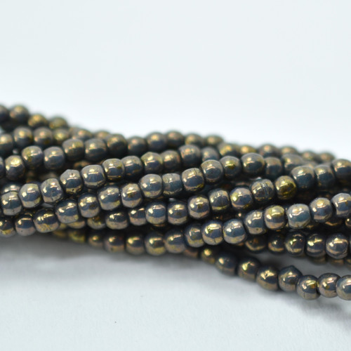100 Beads - 2mm Round - Turquoise Bronze Picasso - Czech Glass