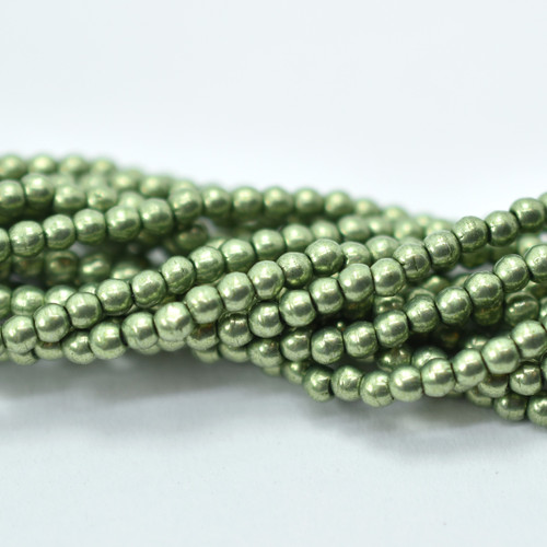 100 Beads - 2mm Round - Saturated Metallic Greenery - Czech Glass