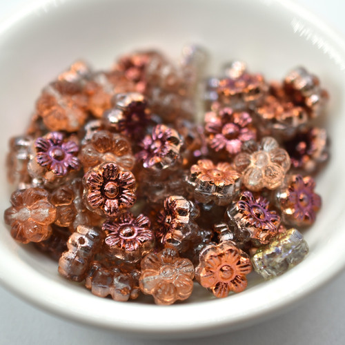 8mm Flat Daisy Crystal Sunset, 25 Beads Czech Glass