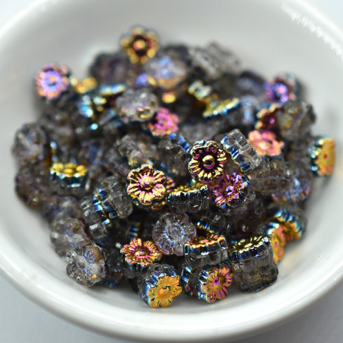 6mm Flat Daisy Crystal Rainbow Sunset, 25 Beads Czech Glass