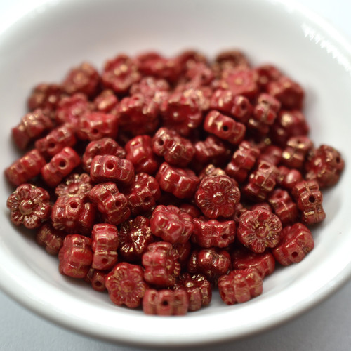 6mm Flat Daisy Red Terracotta Lumi, 25 Beads Czech Glass