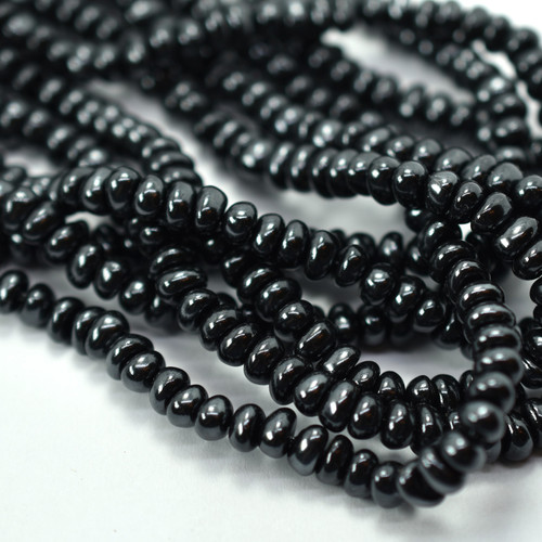 4x6mm Potato Glass Pearl Black, 50 Beads Czech Glass