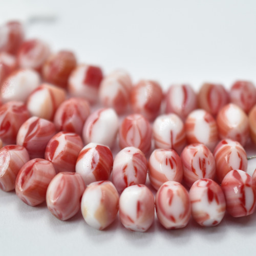 10 Beads - 9x6mm Rondelle Red White Czech Glass