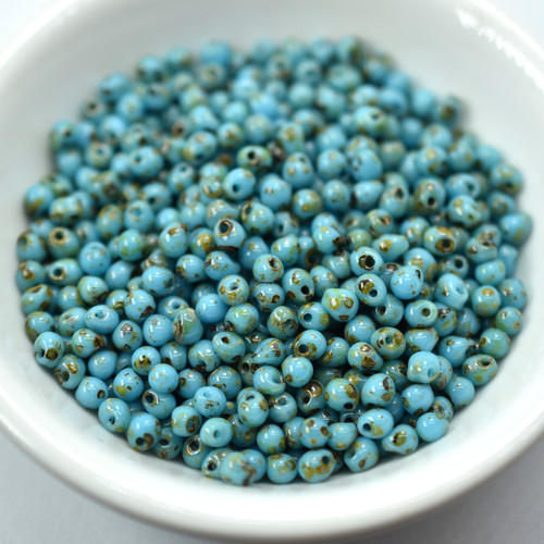 3.4mm Drop Beads Miyuki - Blue Turquoise Picasso - 10 Grams No. 4514