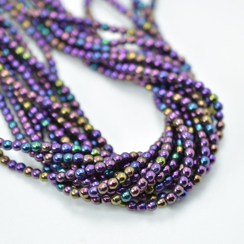 100 Beads - 3mm Druk Purple Iris Czech Glass Rounds
