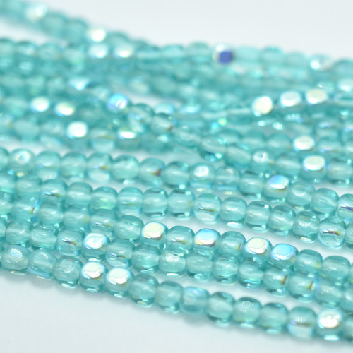 4mm Cube Aqua, Light Teal AB, 100 Beads Czech Glass