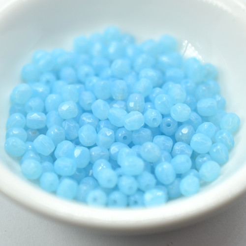 50 Beads - 4mm Fire Polished Round Blue Opal, Czech Glass