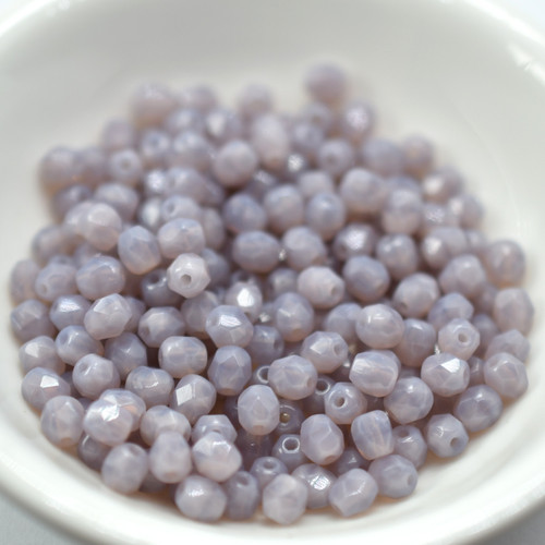 50 Beads - 4mm Fire Polished Round Milky Violet Opal, Czech Glass
