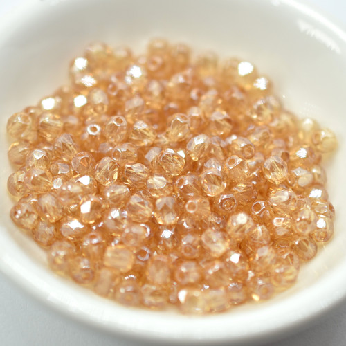 50 Beads - 4mm Fire Polished Round Crystal Golden Flare, Czech Glass