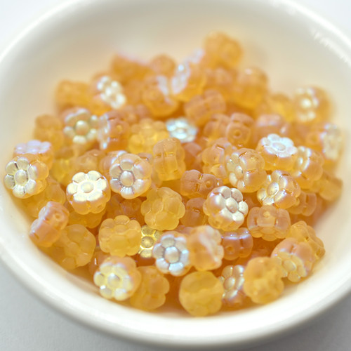 6mm Flat Daisy Matte Light Topaz AB, 25 Beads Czech Glass