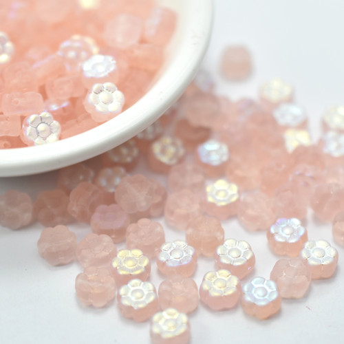 6mm Flat Daisy Matte Rosaline AB, 25 Beads Czech Glass