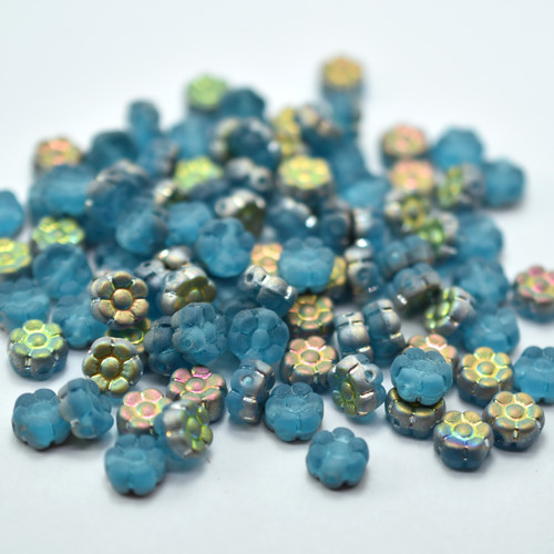 6mm Flat Daisy Matte Aqua Vitrail, 25 Beads Czech Glass