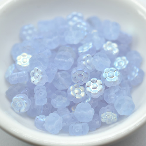 6mm Flat Daisy Matte Tanzanite AB, 25 Beads Czech Glass