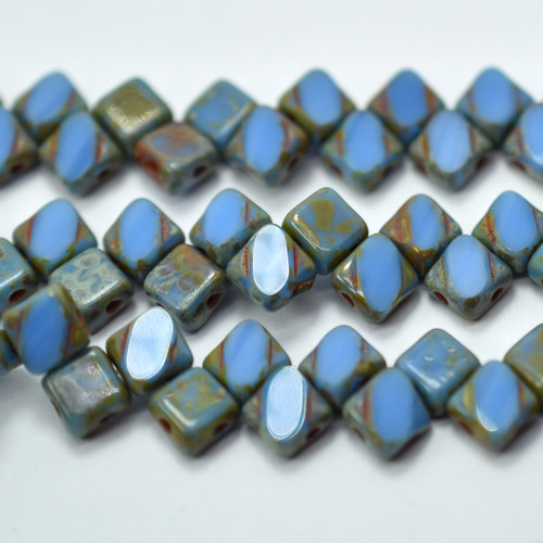 Silky Beads 6mm Table Cut Opaque Blue Picasso, 20 Beads Czech Glass