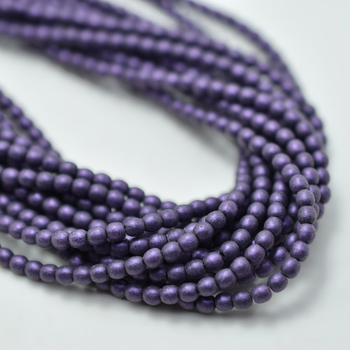 100 Beads - 3mm Druk Matte Metallic Suede Purple Czech Glass Rounds