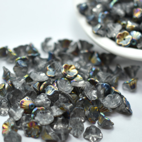 7x5mm Bell Flower Cup Crystal Vitrail, 25 Beads Czech Glass